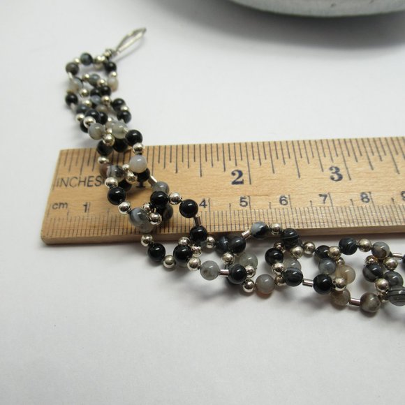 Black lace agate and silver link bracelet - Picture 5 of 10